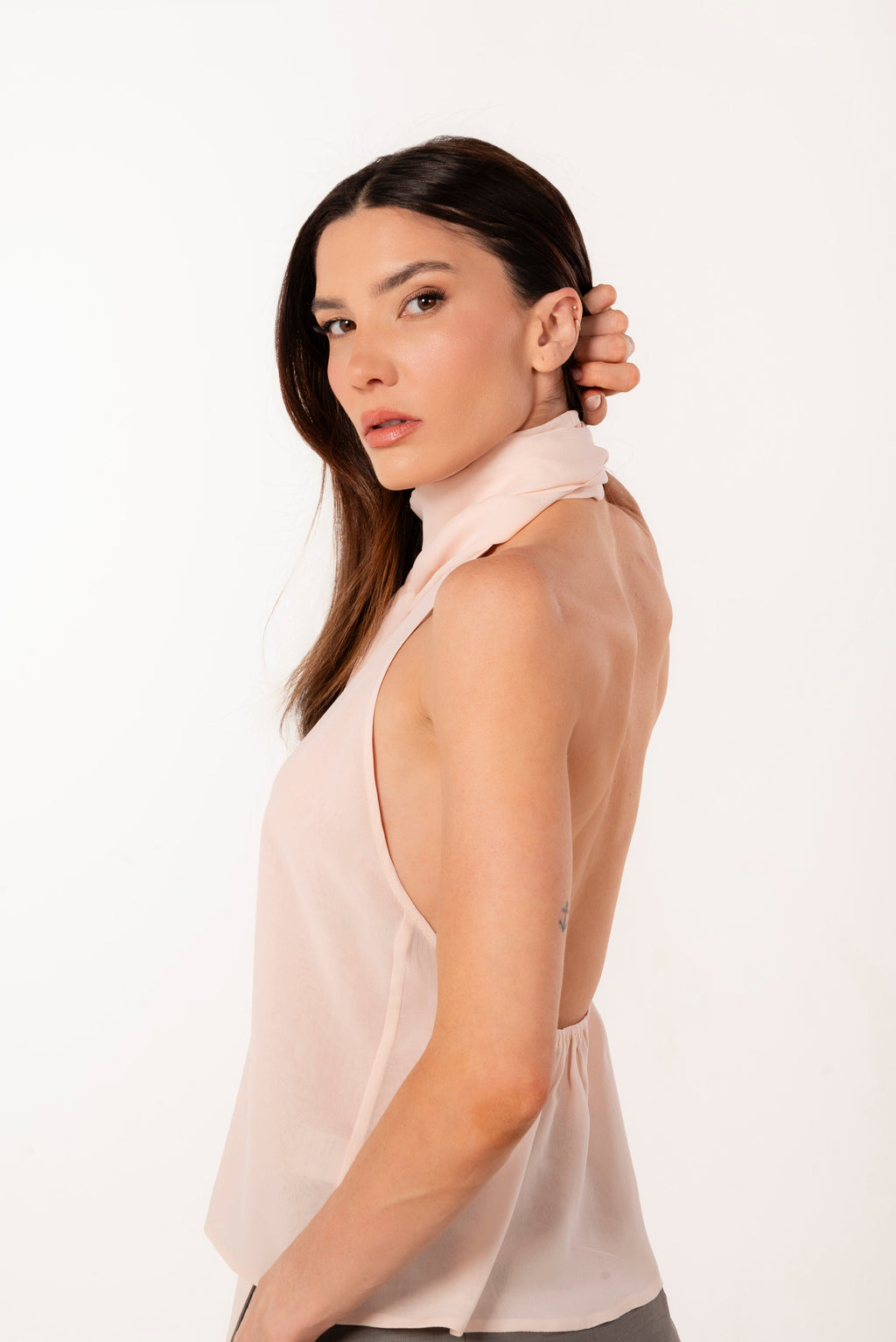 MIA LIGHT PINK SILK HALTER TOP