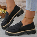 Fiorelle Women's Plus Size Casual Retro Suede Loafers with Chunky Heel Platform