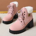 Fiorelle Women's Frosted Plush Combat Boot - Winter Lace-Up Ankle Boots with Block Heel & Commuter-Ready Grip (US 4-10)