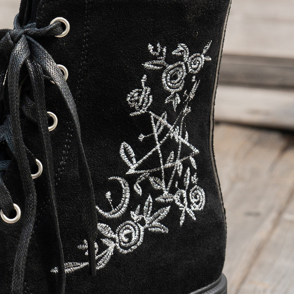 Fiorelle Women's Elfin Platform Ankle Boots - Embroidered Chunky Heel  Fall Winter Short Boots (US 4-10)