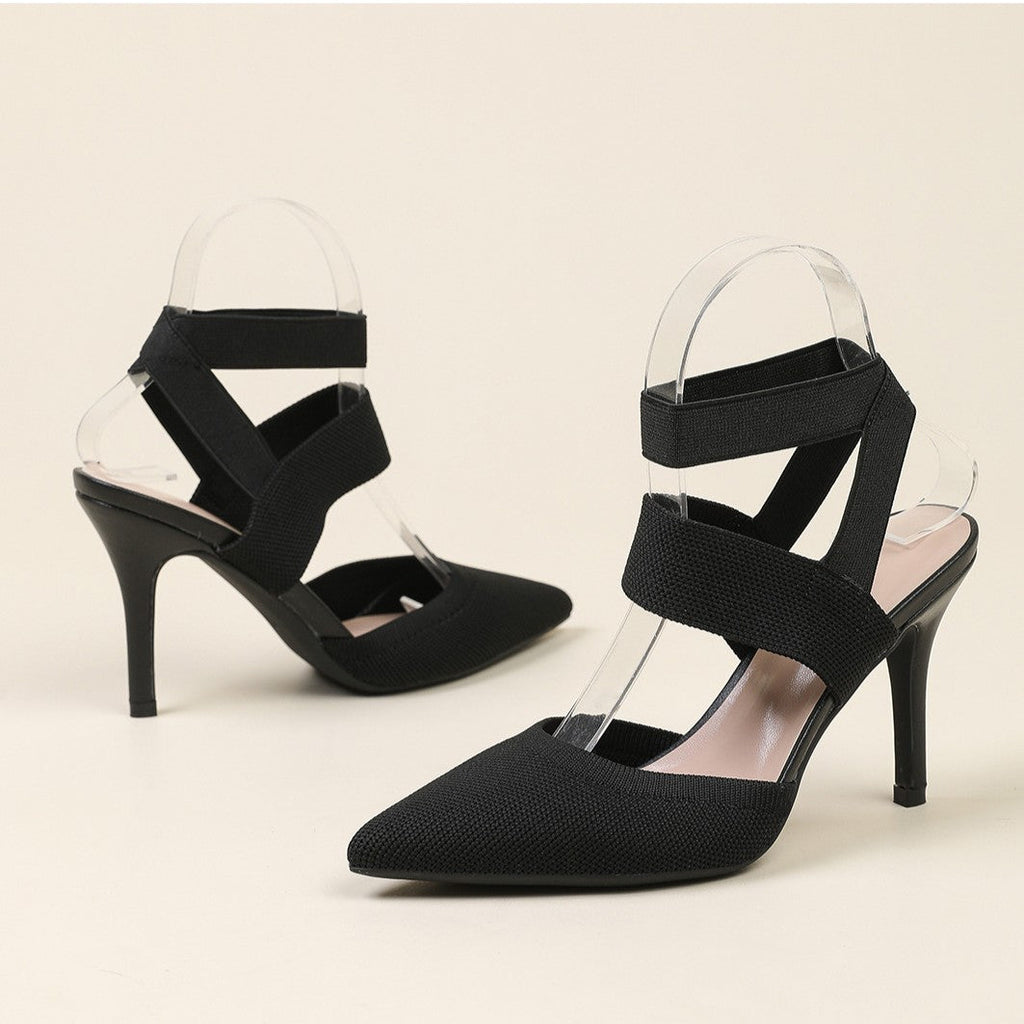 Fiorelle Women’s Amara Fabric Ankle-Strap Stiletto Pumps – Pointed-Toe Hollow Side Elegant Heels (US 4–10.5)