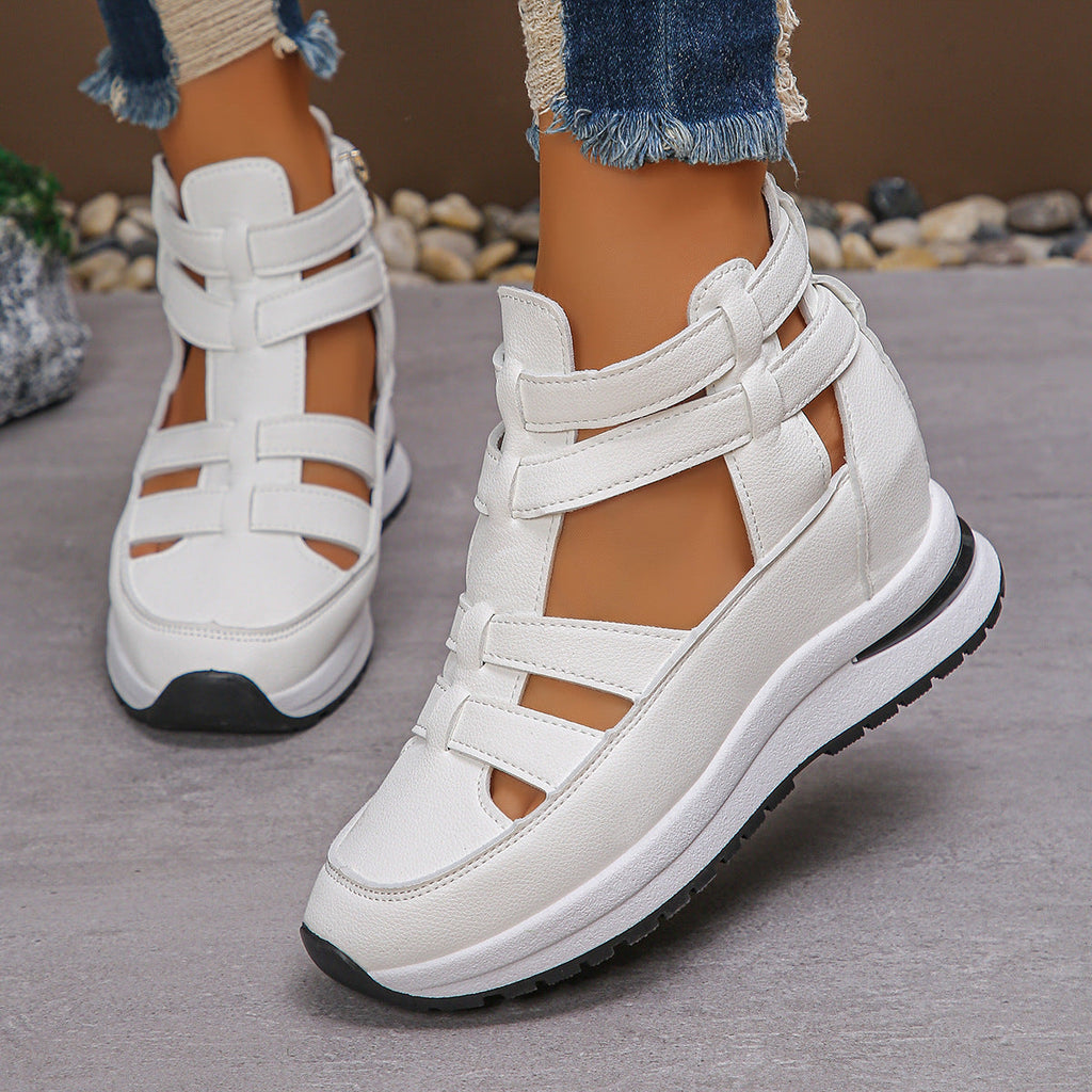 Fiorelle Women’s Plus Size Sporty Platform Sandals - Side Zipper Closed-Toe Sneaker Sandals with 7cm Height Boost