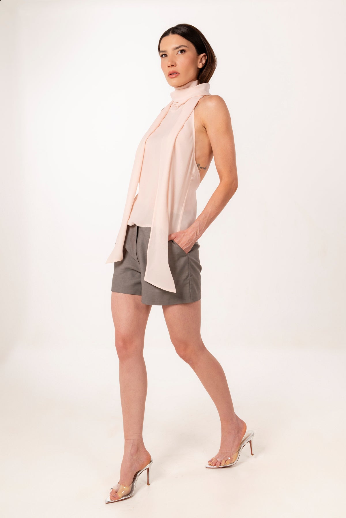 MIA LIGHT PINK SILK HALTER TOP