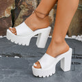 Fiorelle Women’s Elvara Platform Block Heel Slide Sandals – High Platform Chic Dress Heels (US 5–10.5)