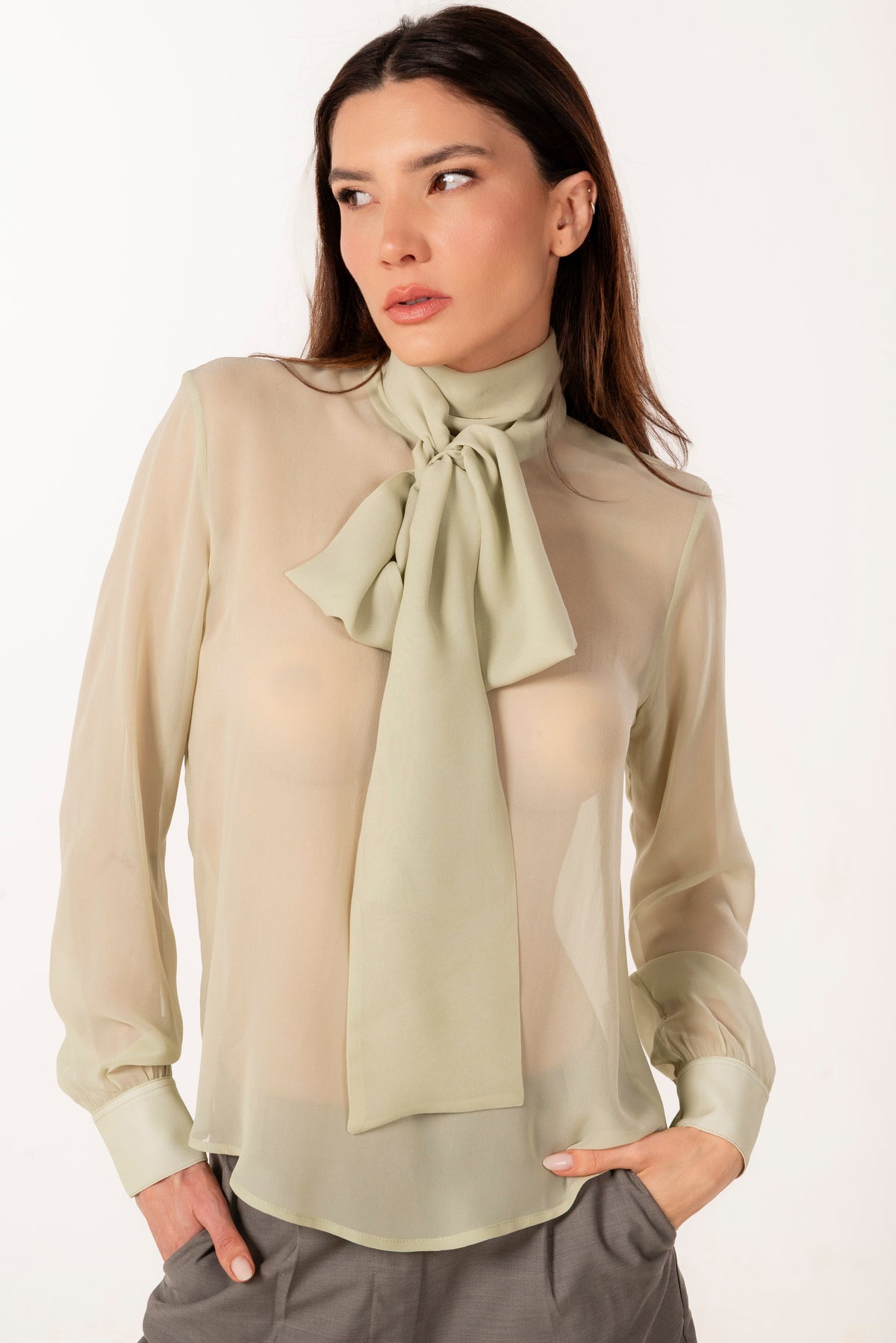 SIENNA LIGHT GREEN SILK BLOUSE