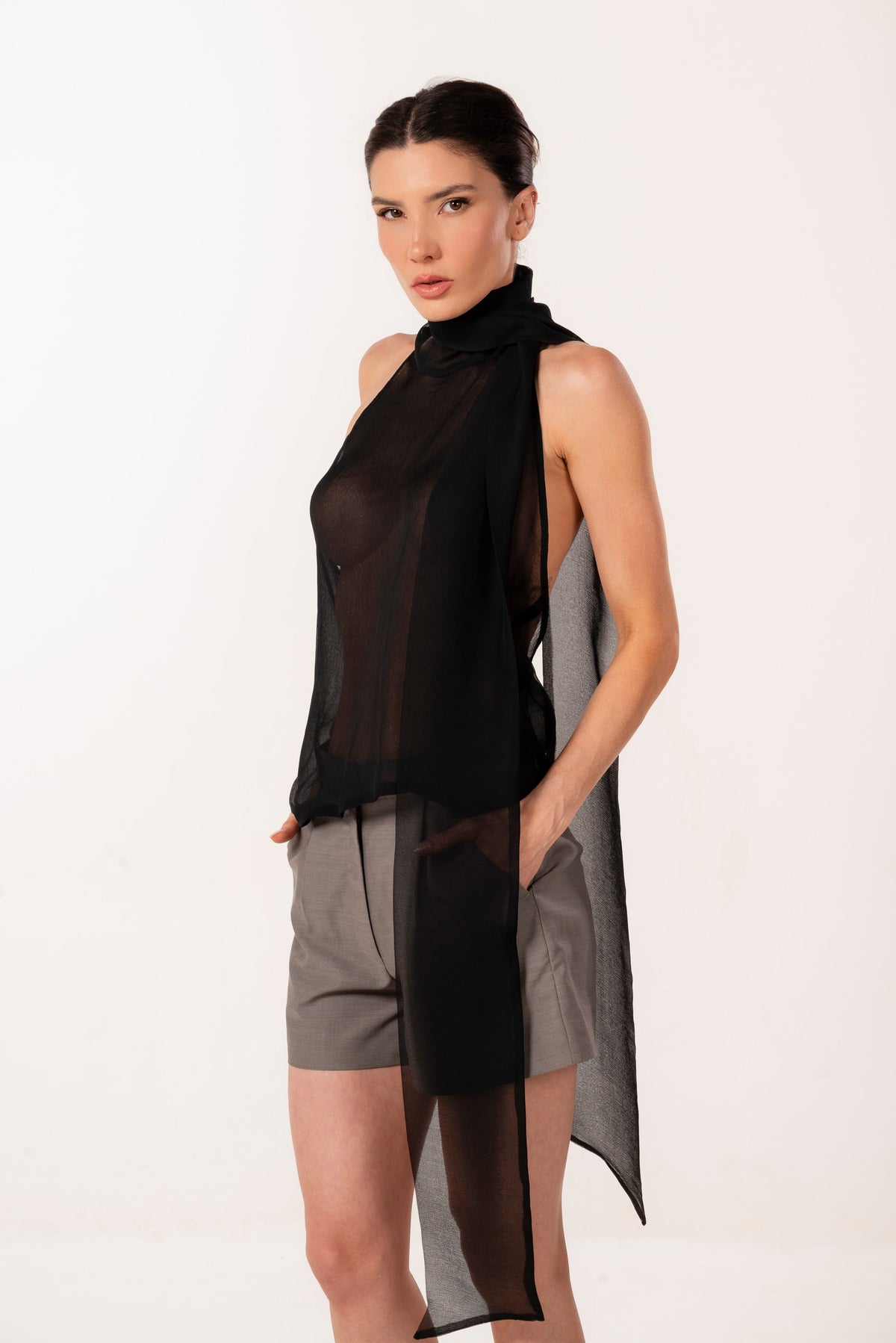 MIA BLACK SILK HALTER TOP